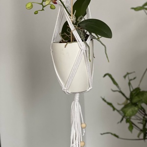 Virágtartó, makramé, fehér - otthon & életmód - virágdekoráció - virágtartó - függő virágtartó - Meska.hu