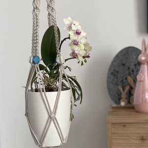 Virágtartó, makramé,világos bézs  színű, Otthon & Életmód, Virágdekoráció, Virágtartó, Függő virágtartó, Csomózás, MESKA