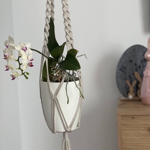 Virágtartó, makramé, világos bézs  színű, Otthon & Életmód, Virágdekoráció, Virágtartó, Függő virágtartó, Csomózás, MESKA