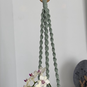 Virágtartó, makramé, almazöld színű - otthon & életmód - virágdekoráció - virágtartó - függő virágtartó - Meska.hu