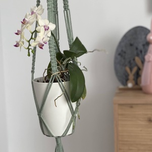 Virágtartó, makramé, almazöld színű, Otthon & Életmód, Virágdekoráció, Virágtartó, Függő virágtartó, Csomózás, MESKA