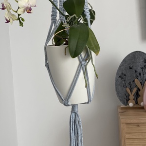 Virágtartó, makramé, kék színű - otthon & életmód - virágdekoráció - virágtartó - függő virágtartó - Meska.hu