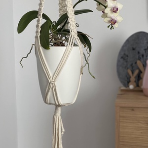 Virágtartó, makramé, krémszínű, Otthon & Életmód, Virágdekoráció, Virágtartó, Függő virágtartó, Csomózás, MESKA