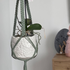 Virágtartó, makramé, almazöd színű, Otthon & Életmód, Virágdekoráció, Virágtartó, Függő virágtartó, Csomózás, MESKA