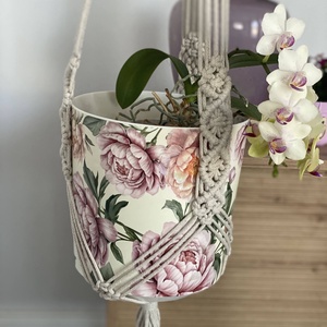 Virágtartó, makramé, bézs - otthon & életmód - virágdekoráció - virágtartó - függő virágtartó - Meska.hu