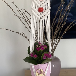 Virágtartó, makramé, fehér - Meska.hu