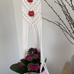 Virágtartó, makramé, fehér - otthon & életmód - virágdekoráció - virágtartó - függő virágtartó - Meska.hu