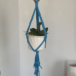 Virágtartó, makramé, kék - Meska.hu