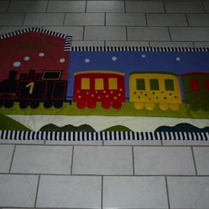 vonatos falvédő, Otthon & Lakás, Babaszoba, gyerekszoba, Falvédő gyerekszobába, Patchwork, foltvarrás, Varrás, Meska