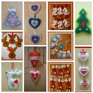 Karácsonyi díszek, Karácsony, Karácsonyfadíszek, Hímzés, Patchwork, foltvarrás, MESKA