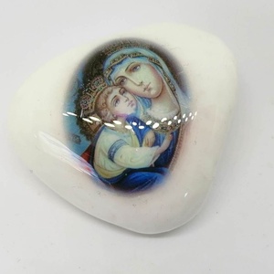 Madonna gyermekével kavics, Otthon & Lakás, Dekoráció, Asztal és polc dekoráció, Kavics & Kő, Decoupage, transzfer és szalvétatechnika, Meska
