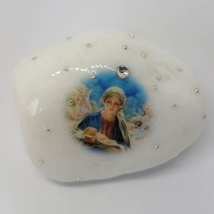 Mária a kis Jézussal kavics, Otthon & Lakás, Dekoráció, Asztal és polc dekoráció, Kavics & Kő, Decoupage, transzfer és szalvétatechnika, Meska