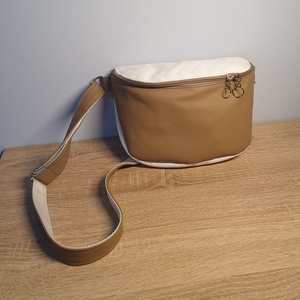 Oldaltáska barna-fehér steppelt, Táska & Tok, Kézitáska & válltáska, Vállon átvethető táska, Varrás, MESKA