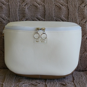 Oldaltáska fehér-barna, Táska & Tok, Kézitáska & válltáska, Vállon átvethető táska, Varrás, MESKA