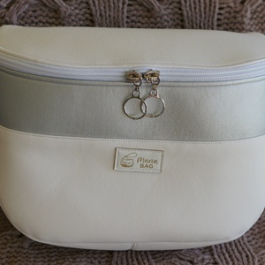 Oldaltáska fehér-ezüst, Táska & Tok, Kézitáska & válltáska, Vállon átvethető táska, Varrás, MESKA