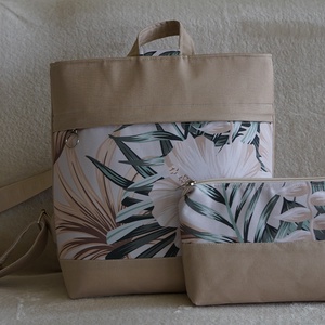 Hátizsák bézs-zöld mintás, Táska & Tok, Hátizsák, Hátizsák, Varrás, MESKA