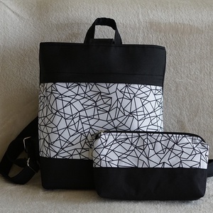 Hátizsák fekete-fehér geometriai mintás, Táska & Tok, Hátizsák, Hátizsák, Varrás, MESKA