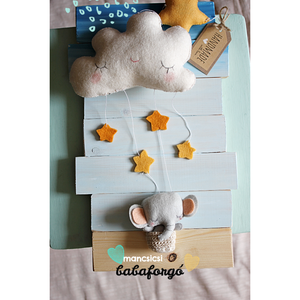 BABAFORGÓ, Elefántos babaszoba, Elefánt, Hőlégballon, Felhő, Kiságyforgó, Babaszoba, Kismama, Babaágy, Csillagok, Baba - mama, Baba játékok, Kiságyforgó, Varrás, Horgolás, MESKA