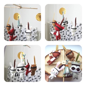 Babaforgó, törzsi erdei állatos, babaváró ajándék, babaszoba dekoráció, nyúl - róka - mosómedve - maci - indián sátor  - játék & sport - Meska.hu