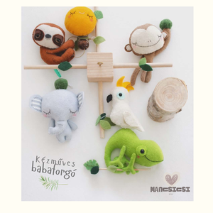 BABAFORGÓ, Dzsungeles, esőerdős babaforgó, lajhár, elefánt, maki, kakadú, kaméleon - Meska.hu