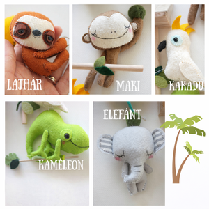 BABAFORGÓ, Dzsungeles, esőerdős babaforgó, lajhár, elefánt, maki, kakadú, kaméleon - baba - mama - baba játékok - kiságyforgó - Meska.hu