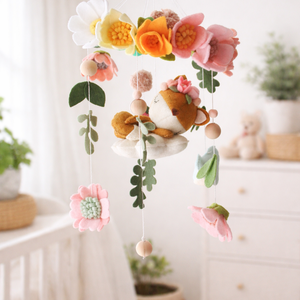 ERDEI BABAFORGÓ, Róka, virágos kiságyforgó, babaváró ajándék, babaszoba dekoráció - Meska.hu