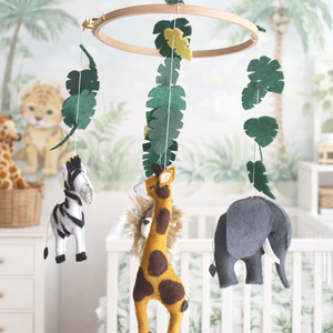 BABAFORGÓ Dzsungel állatokkal, Szafaris kiságyforgó, kézműves termék Mancsicsi műhelyéből , Baba - mama, Baba játékok, Kiságyforgó, Varrás, MESKA