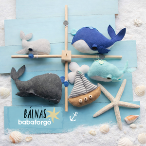 BABAFORGÓ tergeri, bálna, tengeri babaszoba, babaváró ajándék, Baba - mama, Baba játékok, Kiságyforgó, Varrás, MESKA