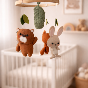 Babaforgó Erdei állatok - Bagoly - Róka - Medve - Nyuszi - Kézműves termék Mancsicsi műhelyéből  - baba - mama - baba játékok - kiságyforgó - Meska.hu