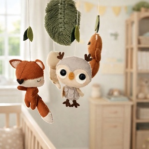 Babaforgó Erdei állatok - Bagoly - Róka - Medve - Nyuszi - Kézműves termék Mancsicsi műhelyéből  - baba - mama - baba játékok - kiságyforgó - Meska.hu