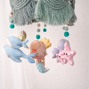 BABAFORGÓ tengeri, sellő polip kagyló bárna teknős - baba - mama - baba játékok - kiságyforgó - Meska.hu