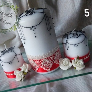 Esküvői gyertya  , Gyertya ceremónia szett piros szalaggal - esküvő - dekoráció - gyertya & gyertyatartó - Meska.hu