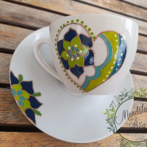 SZÍV mandala csésze kistányérral ,Mandala csésze - otthon & életmód - konyhafelszerelés, tálalás - tálalás - teás- és kávés pohár, készlet - Meska.hu