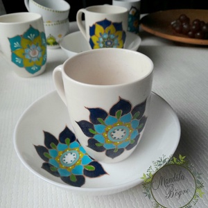 ÉgszínKÉK reggeliző szett ,Mandala bögre - otthon & életmód - konyhafelszerelés, tálalás - tálalás - bögre & csésze - Meska.hu