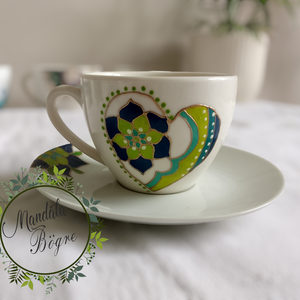 SZÍV mandala csésze kistányérral ,Mandala csésze - Meska.hu