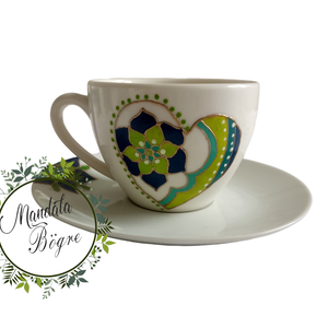 SZÍV mandala csésze kistányérral ,Mandala csésze - otthon & életmód - konyhafelszerelés, tálalás - tálalás - teás- és kávés pohár, készlet - Meska.hu