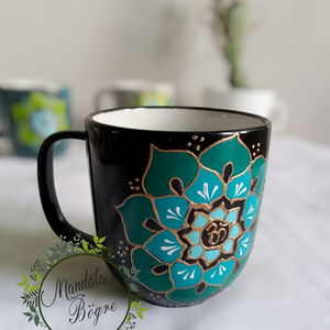Fekete bögre , Zöld mandala bögre - otthon & életmód - konyhafelszerelés, tálalás - tálalás - bögre & csésze - Meska.hu