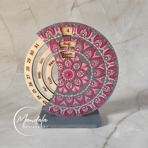 Mandala öröknaptár 15 cm szürke -rózsaszín - Meska.hu