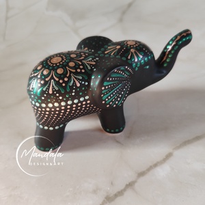 Szerencsehozó porcelán elefánt mandala mintával smaragd és rózsaarany színben - otthon & életmód - dekoráció - dísztárgy - Meska.hu