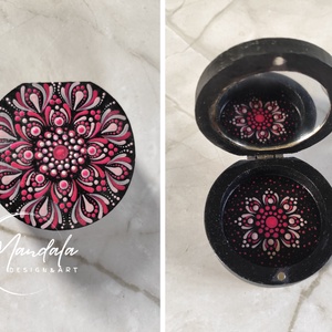 Mandala mintás ékszertartó dobozka tükörrel rózsaszín - Meska.hu