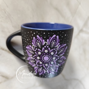 Kézzel festett mandala teásbögre, egyedi porcelán bögre lila, ametiszt  - Meska.hu