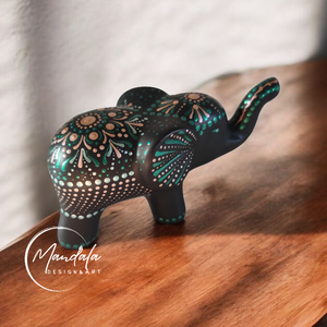 Szerencsehozó porcelán elefánt mandala mintával smaragd és rózsaarany színben - Meska.hu