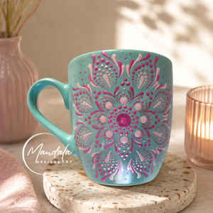 Kézzel festett mandala teásbögre, egyedi porcelán bögre magenta  - Meska.hu