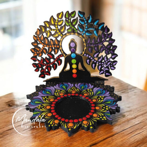 Buddha árnyékmécses életfával csakra színekben , Otthon & Életmód, Gyertya, illat, aroma, Mécses és mécsestartó, Festett tárgyak, MESKA