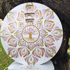 Öröknaptár életfával mandala mintával fehér, arany, rózsaszín, ezüst  - Meska.hu