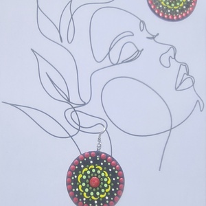 Mandala pontozott fa-akril fülbevaló 5cm hand made egyedi új (II), Ékszer, Fülbevaló, Lógós kerek fülbevaló, Festett tárgyak, Ékszerkészítés, MESKA