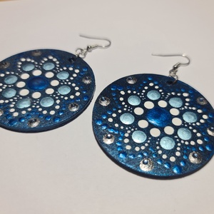 Mandala pontozott fa-akril fülbevaló 5cm hand made egyedi új (V) - ékszer - fülbevaló - lógós kerek fülbevaló - Meska.hu