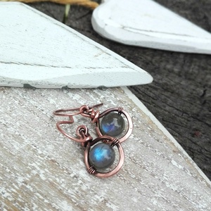 Labradorit réz  fülbevaló - ékszer - fülbevaló - lógó fülbevaló - Meska.hu