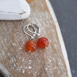 Karneol ásvány fülbevaló, Ékszer, Fülbevaló, Lógó fülbevaló, Fémmegmunkálás, Ékszerkészítés, MESKA