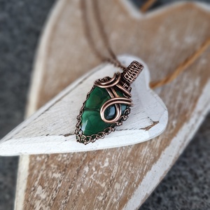 Erdő - malachit réz nyaklánc, Ékszer, Nyaklánc, Medálos nyaklánc, Ékszerkészítés, Fémmegmunkálás, MESKA